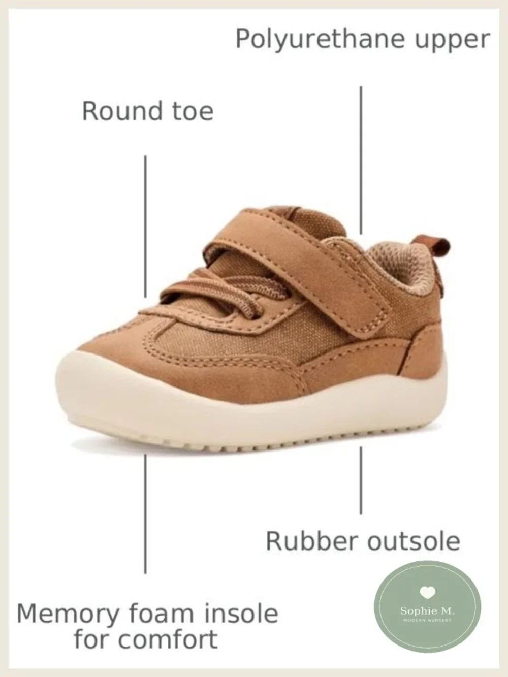 Toddler Sneakers Machine Washable Memory Foam Hook & Loop Strap